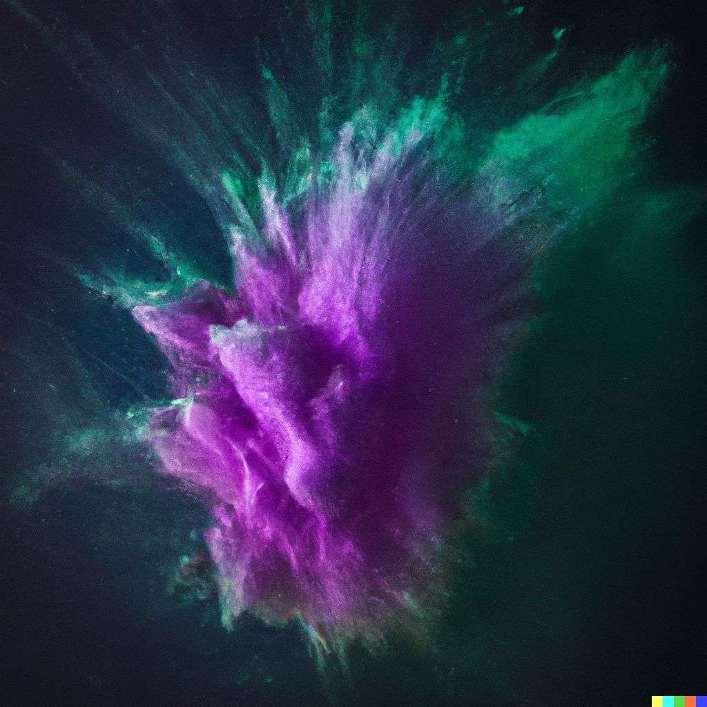 the discovery of gravity, made from a burst of colored powder, digital art